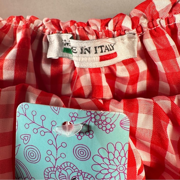Italia Moda Gingham Ruffle Off Shoulder Dress Red White Size L - Picture 7 of 10